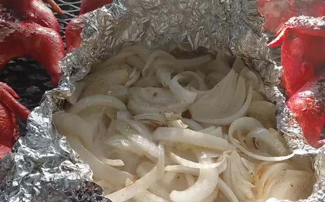 Grilled onions from our charcoal grill